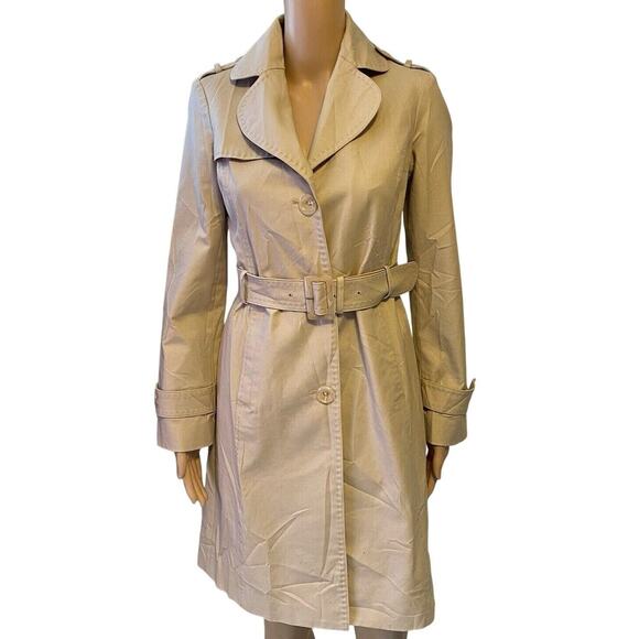 Kenneth Cole Reaction Woman Sz XS Trench Coat Jacket Cream Belted Button Elegant - Picture 1 of 13